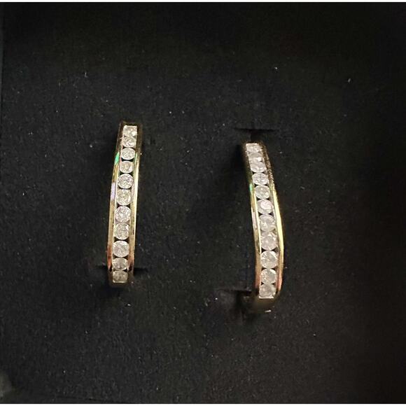 1.00 Carat Natural Diamond Hoop Earrings Gold Plate over Sterling Silver - Picture 9 of 11